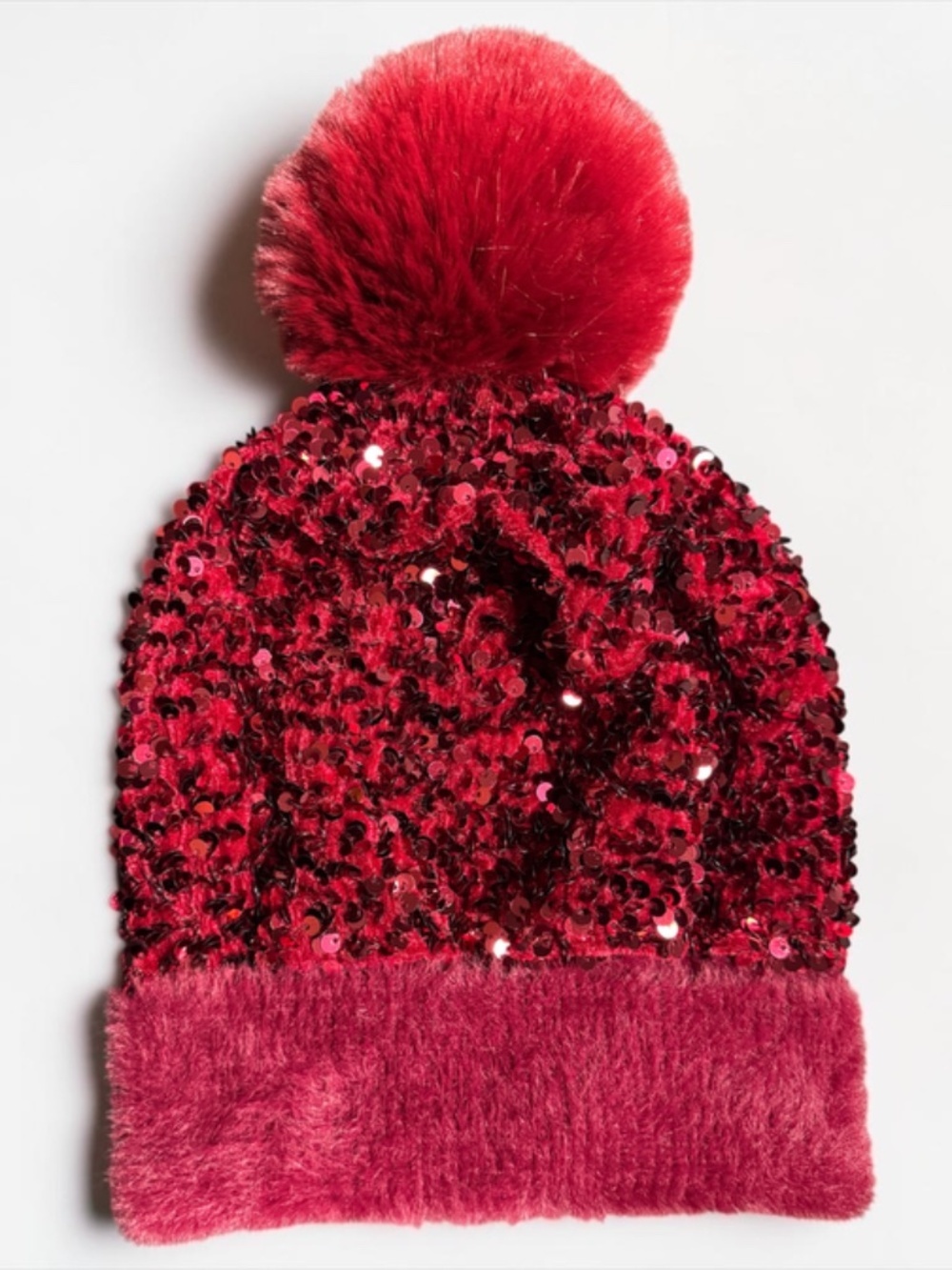 H.O.P.E. Merlot Red Sequin Pom Pom Beanie NWOT